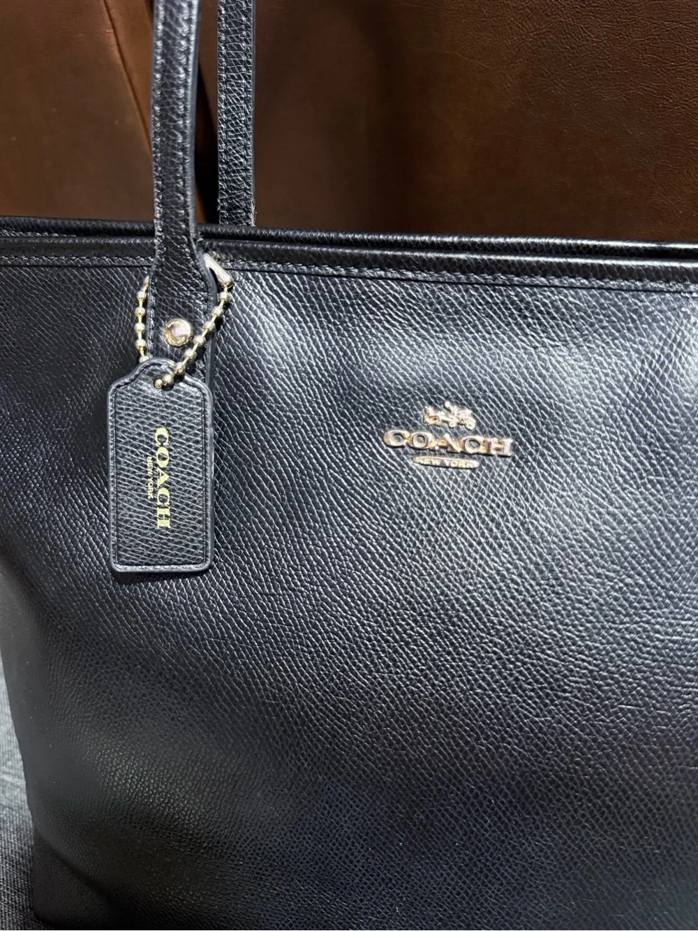 Coach Black Leather Shoulder Tote with Gold Hardware
